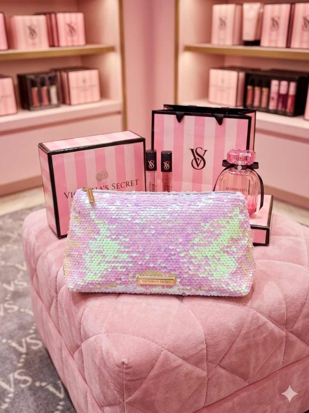Victoria's Secret Iridescent Sequin Clutch in Pastel Shades